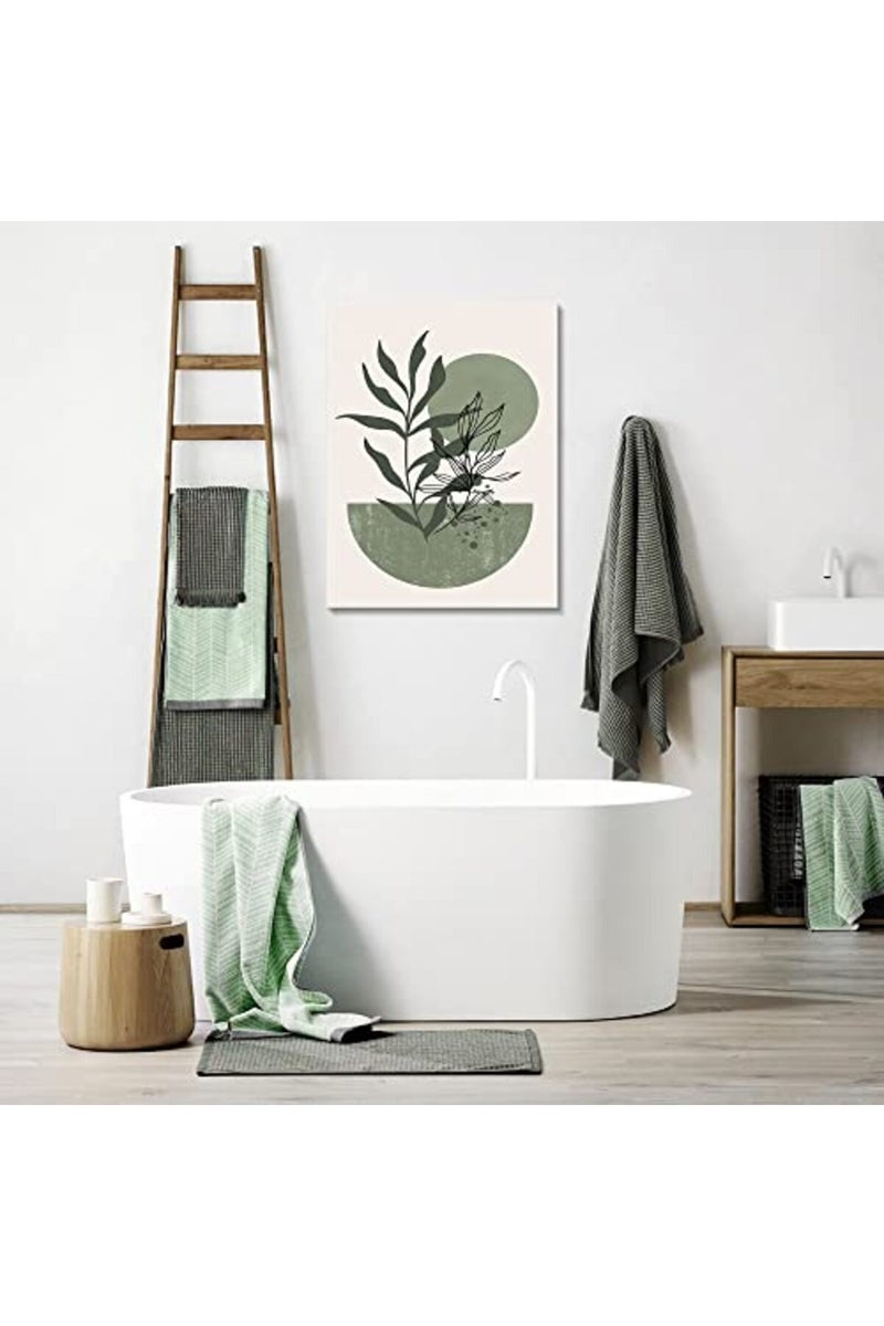 YongArt Sage Green Wall Posters & Prints, Green Boho Wall Art Set of 3, Minimalist Framed Wall Art Geometric Line Leaf Sun Moon Beige Green Canvas Artwork Paintings - Image 4