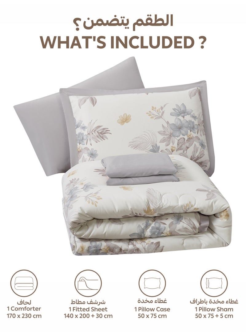 Doona Bedding Comforter Set, Fits 140x200 cm Single Size Bed – 4 Pcs Reversible Printed Design – 350 GSM All-Season Comforter – Premium Brushed Microfiber - Image 3