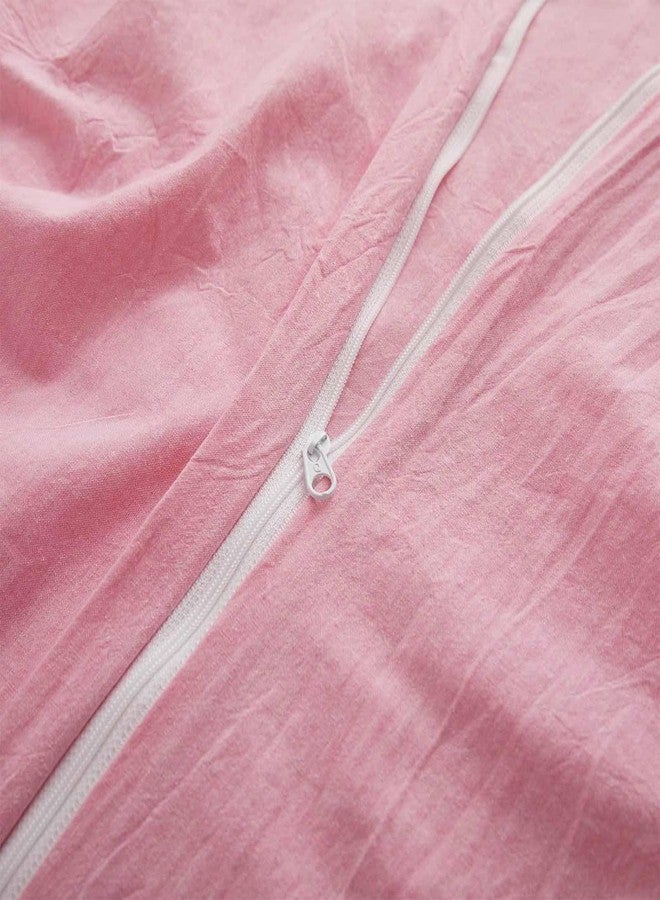 LOVQUE Pink Cotton Duvet Cover Twin Size, Linen Like Natural Bedding Set with Zipper Closure (No Comforter), 68x90 Inches - Image 4