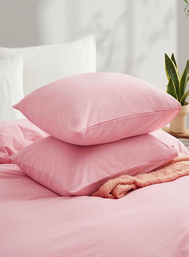 LOVQUE Pink Cotton Duvet Cover Twin Size, Linen Like Natural Bedding Set with Zipper Closure (No Comforter), 68x90 Inches - Image 3