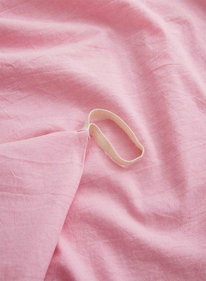 LOVQUE Pink Cotton Duvet Cover Twin Size, Linen Like Natural Bedding Set with Zipper Closure (No Comforter), 68x90 Inches - Image 5