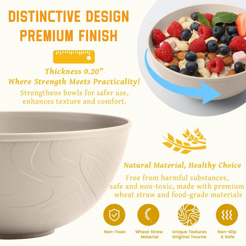 Homienly Wheat Straw Bowls for Kitchen, Bowl Set with Unique Texture 6 PCS, 40 OZ Large Capacity Bowls for Salad, Cereal, Soup, Popcorn, Ramen, Microwave and Dishwaher Safe, Outdoor Safe - Beige - Image 3
