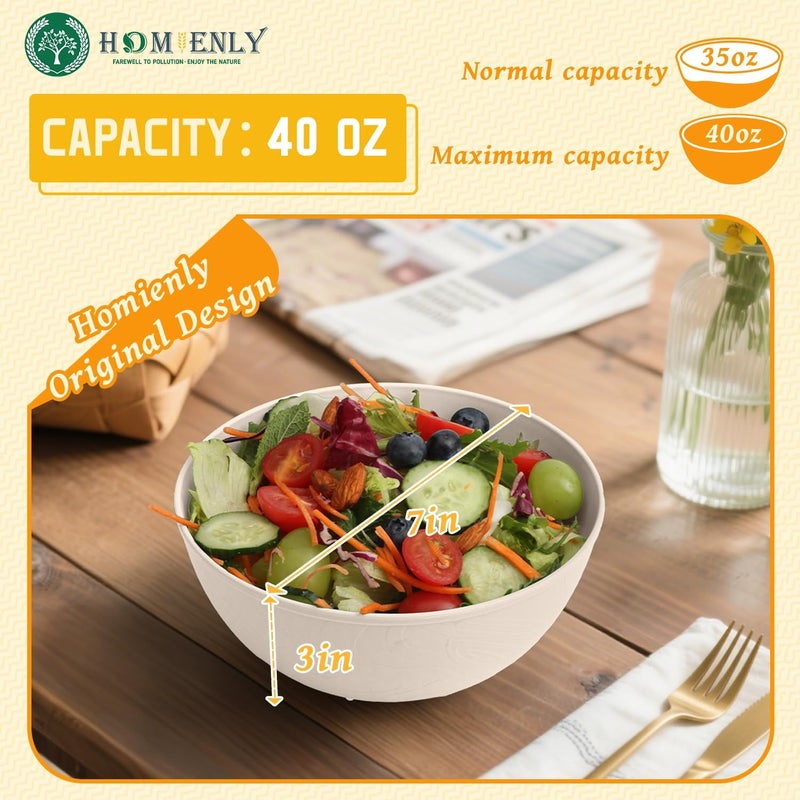 Homienly Wheat Straw Bowls for Kitchen, Bowl Set with Unique Texture 6 PCS, 40 OZ Large Capacity Bowls for Salad, Cereal, Soup, Popcorn, Ramen, Microwave and Dishwaher Safe, Outdoor Safe - Beige - Image 2