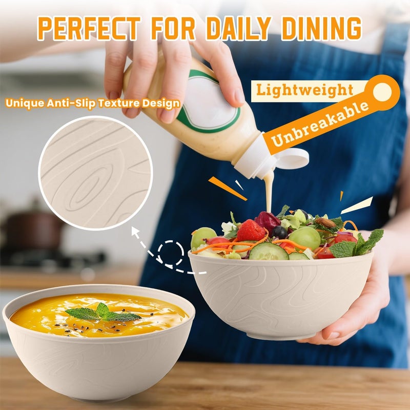 Homienly Wheat Straw Bowls for Kitchen, Bowl Set with Unique Texture 6 PCS, 40 OZ Large Capacity Bowls for Salad, Cereal, Soup, Popcorn, Ramen, Microwave and Dishwaher Safe, Outdoor Safe - Beige - Image 5
