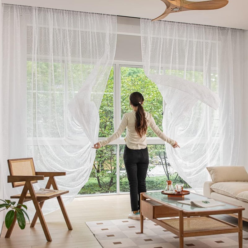 PHILEASY Window Art Three-Dimensional Embroider Heptagon Sheer Curtains 63 Inches Length 52 Inche Width 2 Panels Sheer Curtain Transparent Basic Rod Pocket for Bedroom Living Room Children Room - Image 4