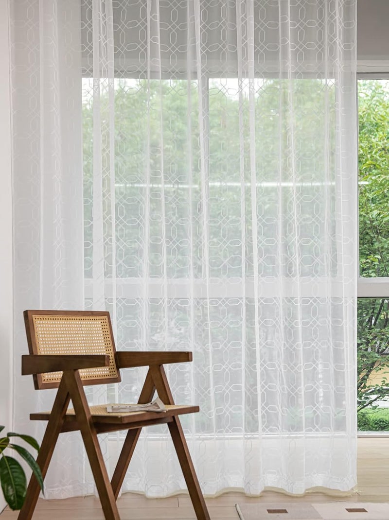 PHILEASY Window Art Three-Dimensional Embroider Heptagon Sheer Curtains 63 Inches Length 52 Inche Width 2 Panels Sheer Curtain Transparent Basic Rod Pocket for Bedroom Living Room Children Room - Image 2