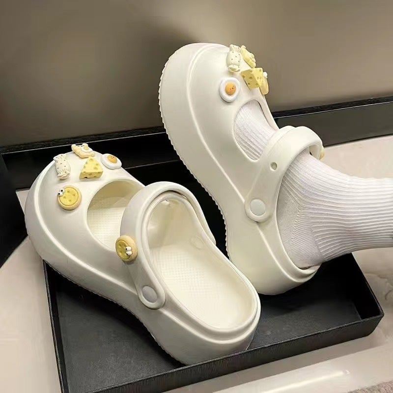 Summer Womens Elevated Beach Clogs Slip-Resistant Couple SandalsMary Jane [white] Egg yolk pie pair Mary Jane [white] Egg yolk pie pair 