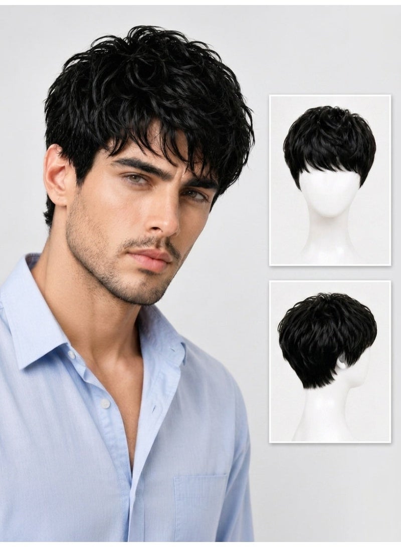 [Suitable for All Ages] Men's Short Natural Black Wig - Image 1