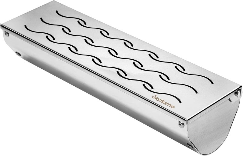 Skyflame Stainless Steel Smoker Box for Wood/Smoking Chips, Universal Barbecue Meat Smoking with Large Wavy Vent and Hinged Lid, Compact Size for Gas BBQ Grill Smoky Grilling, V-Shape - Image 1