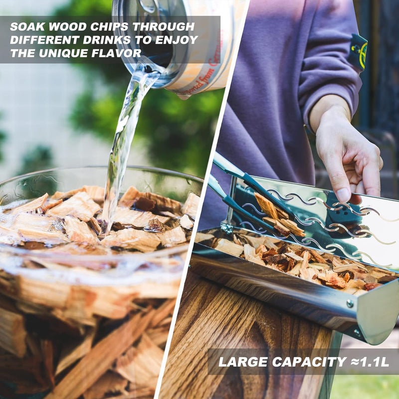 Skyflame Stainless Steel Smoker Box for Wood/Smoking Chips, Universal Barbecue Meat Smoking with Large Wavy Vent and Hinged Lid, Compact Size for Gas BBQ Grill Smoky Grilling, V-Shape - Image 4