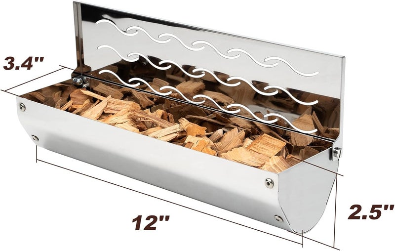 Skyflame Stainless Steel Smoker Box for Wood/Smoking Chips, Universal Barbecue Meat Smoking with Large Wavy Vent and Hinged Lid, Compact Size for Gas BBQ Grill Smoky Grilling, V-Shape - Image 2