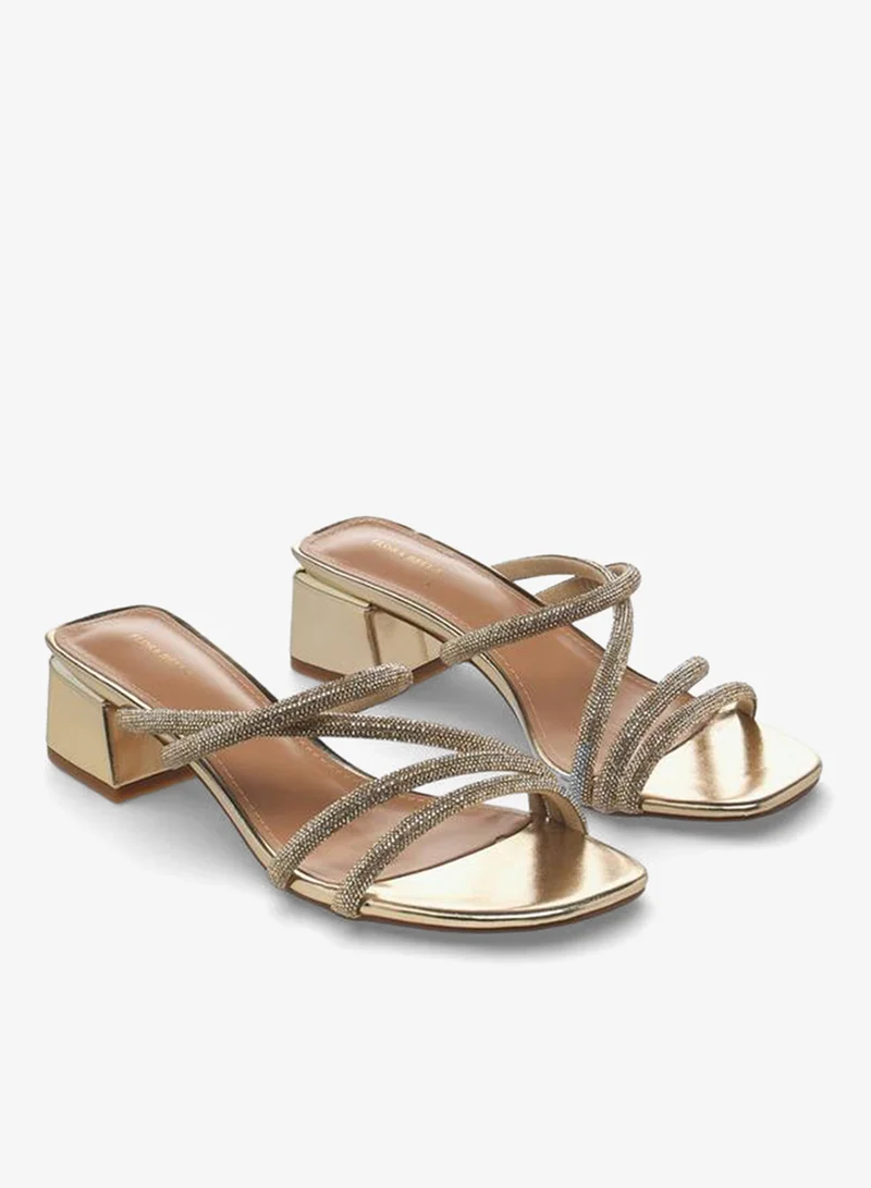 Flora Bella By Shoexpress ROSE GOLD Flora Bella Women Embellished Strap Block Heel Sandals for Women | Best Price UAE