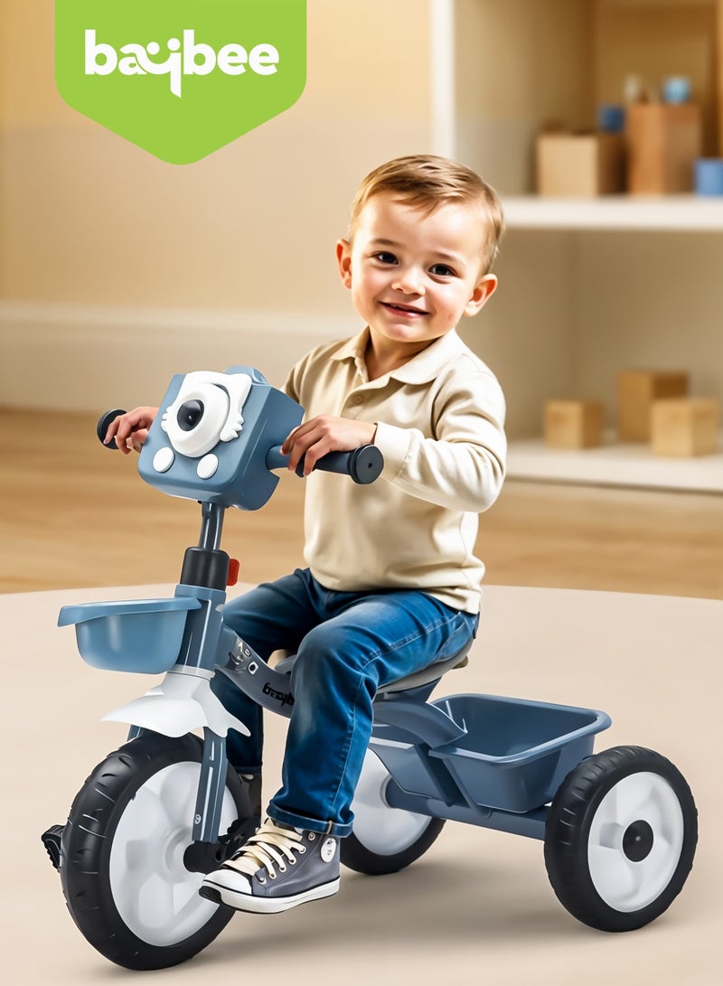 بيبي دراجة ثلاثية العجلات للأطفال من روليتو، دراجة ذكية قابلة للتوصيل والتشغيل، مزودة بسلال تخزين أمامية وخلفية، دراجة ثلاثية العجلات بثلاث عجلات، دراجة ثلاثية العجلات للأطفال من عمر سنتين إلى خمس سنوات، لون أزرق - Image 2