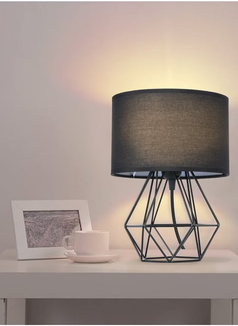 Geometric Table Lamp, with Fabric Shade and Hollowed Out Base, Desk Lamp - 3 Color Temperature Adjustment
