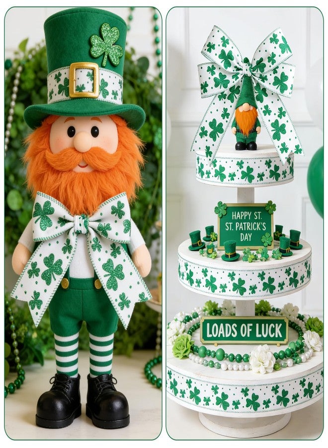 KINGLAKE St Patrick's Day Wired Ribbon - 2.5 Inch Glitter Green Shamrock Ribbon Wired for Wreaths Big Bows White Burlap Ribbons with Dots for Crafts Gift Wrapping St. Patrick's Day Decorations 11 Yds - Image 5