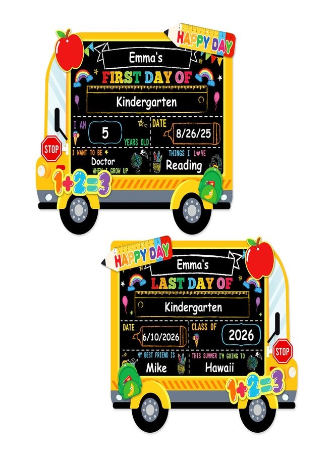 D4DREAM First Day of School Board - 14''x10.5'' Double-Sided Bus 1st First and Last Day of Preschool Pre-K Chalkboard Sign Reusable Back to School Sign Photo Prop Gift for Kids Son Daughter - Image 1
