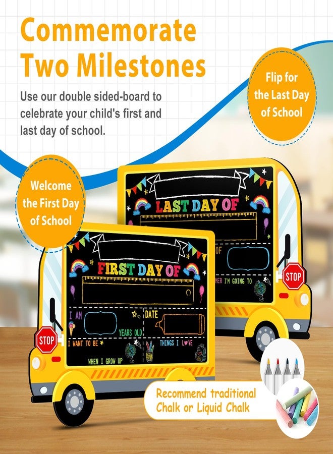 D4DREAM First Day of School Board - 14''x10.5'' Double-Sided Bus 1st First and Last Day of Preschool Pre-K Chalkboard Sign Reusable Back to School Sign Photo Prop Gift for Kids Son Daughter - Image 2