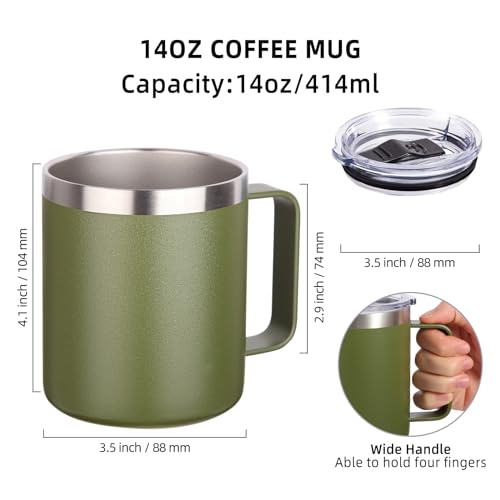 Volhoply 14oz Insulated Stainless Steel Coffee Mug with Leakproof LidDouble Wall Vacuum Travel Coffee Cup with HandleReusable Cups TumblerCamping Mugs Keep HotIdeal GiftsArmy Green1 - Image 3