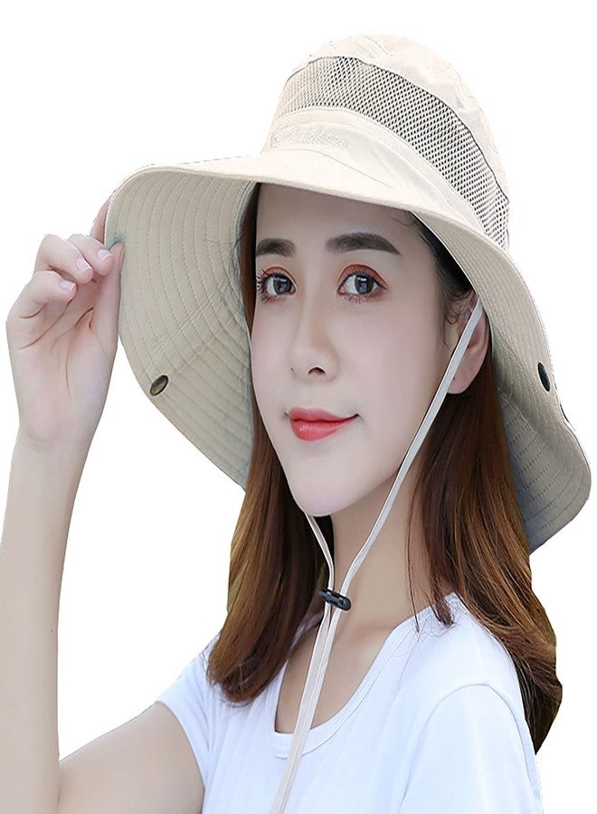 UTOWO Outdoor Sun Hat Bucket Hats for Women Sun Protection Mesh Quick-Dry Cap UPF 50+ (Adjustable Size) Beige - Image 1