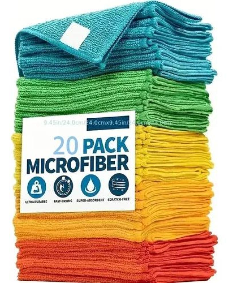 Microfiber Cleaning Cloth 25x25 Cm Mixed Colors 20-Pack Ultra-Soft Material Lifts Dust - Reusable Design for Home Furniture Cleaning - Image 1