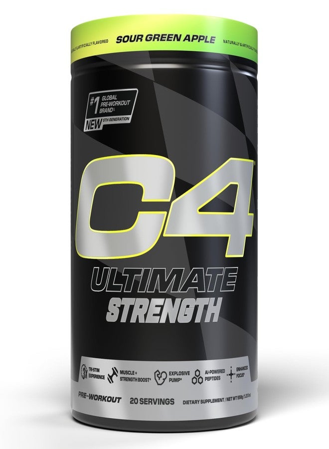 C4 Cellucor C4 Ultimate Strength Pre Workout Powder - Tri-Stim Experience 300mg Caffeine+TeaCrine+Dynamine - Creatine & Beta-Alanine - Energy Supplement for Men & Women - Sour Green Apple, 20 Servings - Image 1