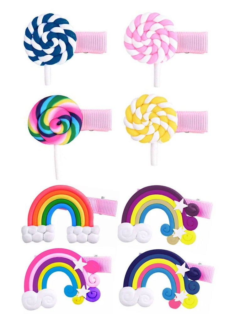 MARGOUN 8 Packs For Hair Clips Cloud Ornaments and Lollipop Colourful Flatback Polymer Hair Clips - Image 1