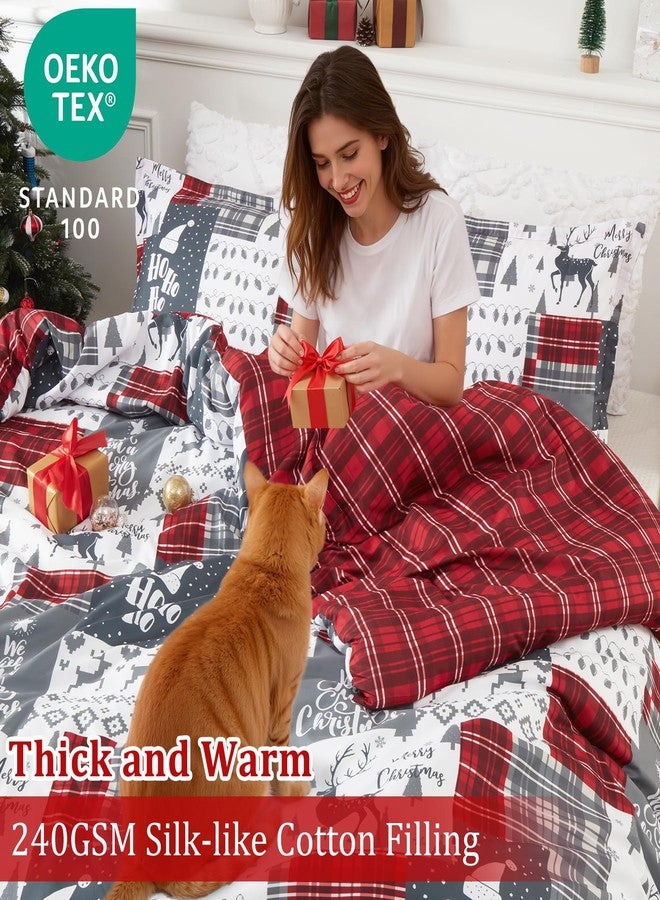 CAROMIO Christmas Comforter Set Queen Size, Reversible Printed 3 Pieces Bed Set Holiday Decorative Bedding, Soft Microfiber Fabric, 1 Comforter and 2 Pillow Shams (Christmas Plaid, Queen) - Image 5