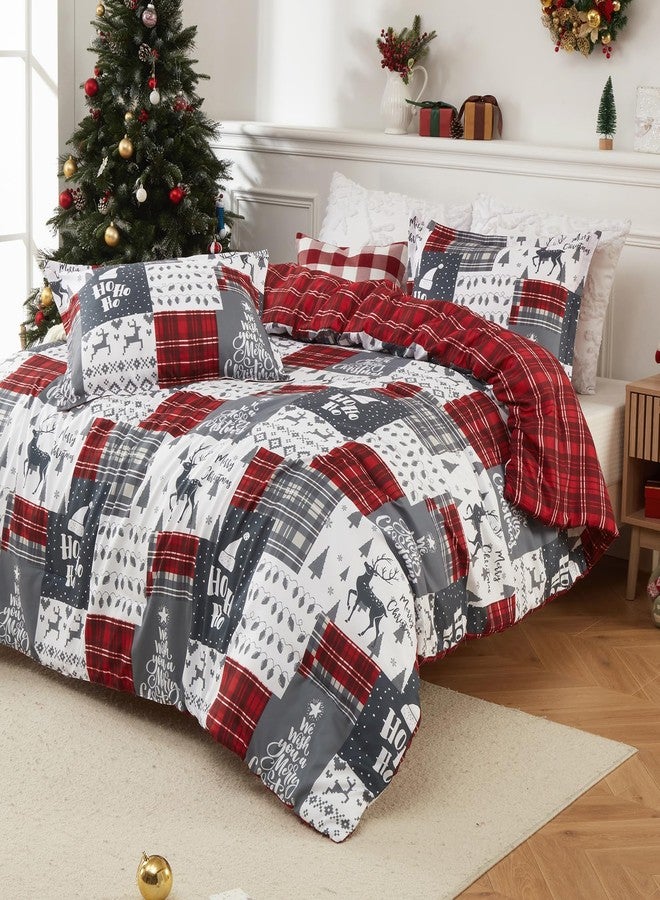 CAROMIO Christmas Comforter Set Queen Size, Reversible Printed 3 Pieces Bed Set Holiday Decorative Bedding, Soft Microfiber Fabric, 1 Comforter and 2 Pillow Shams (Christmas Plaid, Queen) - Image 2