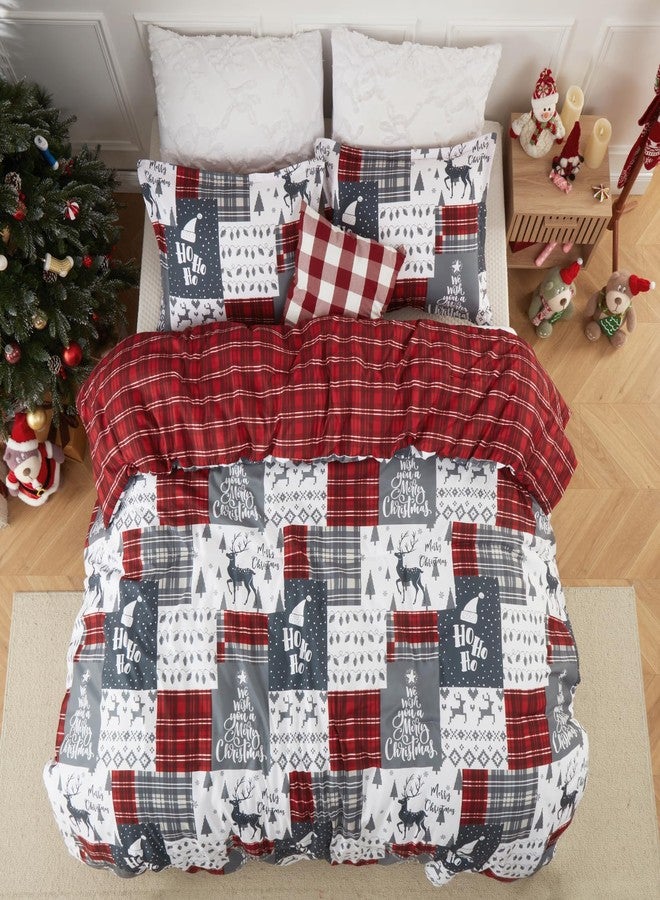 CAROMIO Christmas Comforter Set Queen Size, Reversible Printed 3 Pieces Bed Set Holiday Decorative Bedding, Soft Microfiber Fabric, 1 Comforter and 2 Pillow Shams (Christmas Plaid, Queen) - Image 4