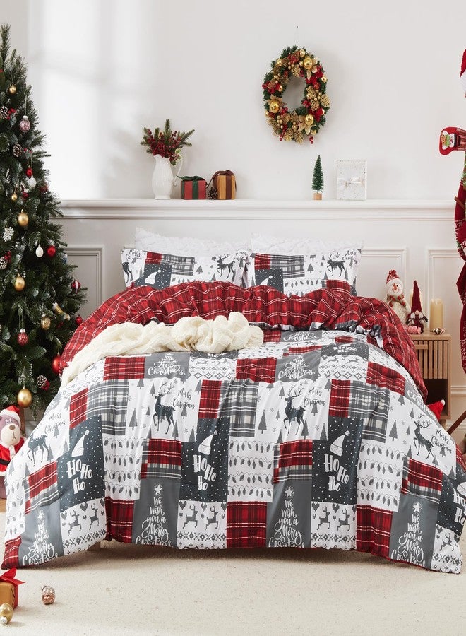 CAROMIO Christmas Comforter Set Queen Size, Reversible Printed 3 Pieces Bed Set Holiday Decorative Bedding, Soft Microfiber Fabric, 1 Comforter and 2 Pillow Shams (Christmas Plaid, Queen) - Image 3