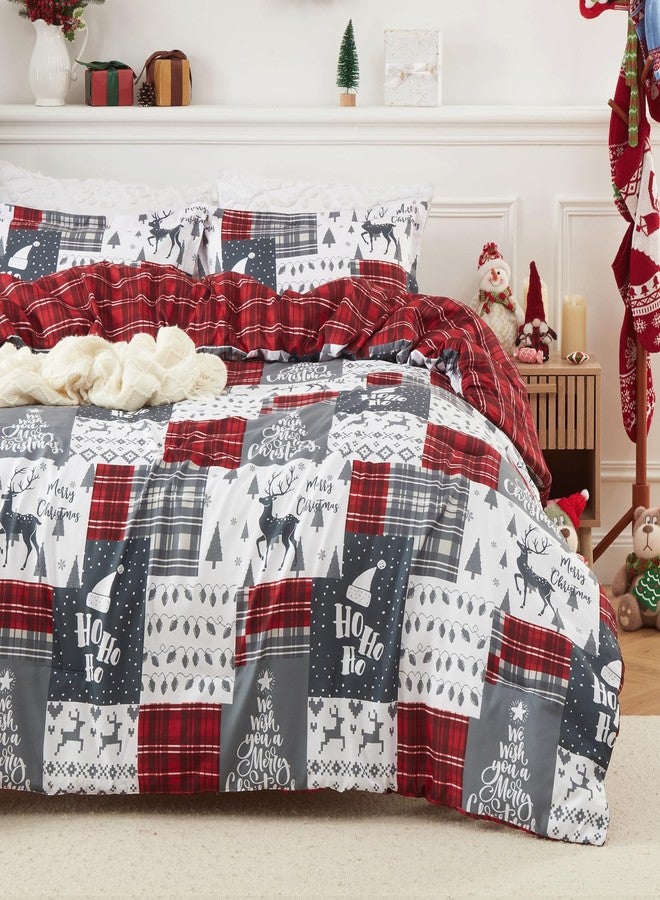 CAROMIO Christmas Comforter Set Queen Size, Reversible Printed 3 Pieces Bed Set Holiday Decorative Bedding, Soft Microfiber Fabric, 1 Comforter and 2 Pillow Shams (Christmas Plaid, Queen) - Image 1
