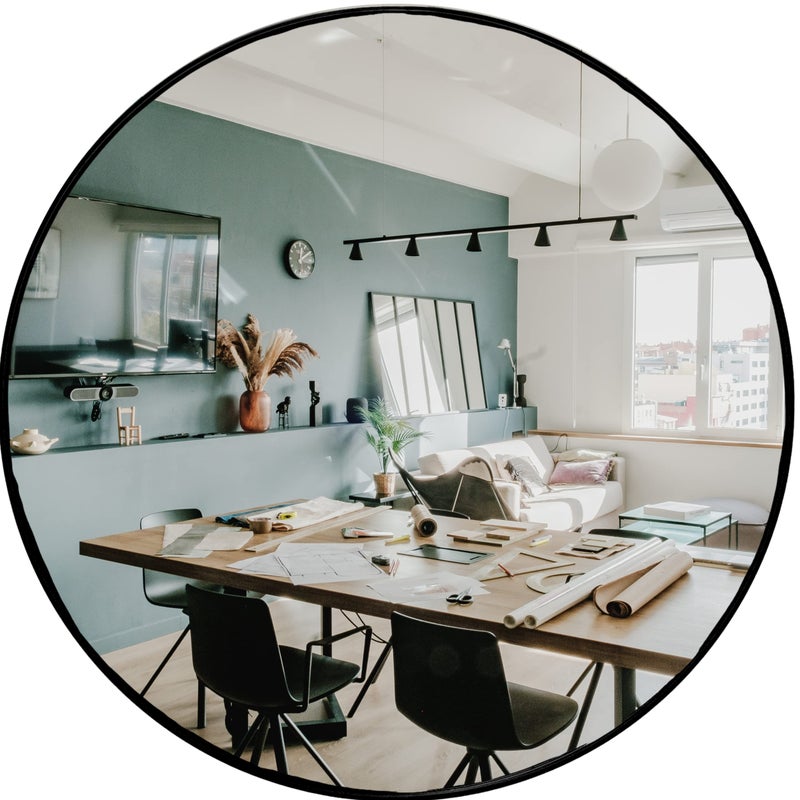 HBCY Creations Large Round Mirror Black 30 inch Wall Mirror for Entryway Bathroom Living Room and More Modern Minimalist Mirror for Both Rustic and Boho Design and Decor