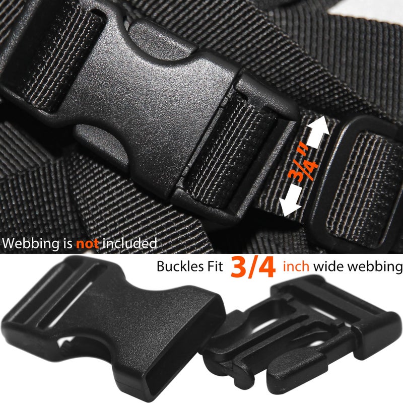 HISUNTEC Buckles for 3/4" Straps: 6 set Side Release Buckle and 12 pcs Tri-Glide Sliders Fit 0.75 inch (20 mm) Wide Nylon Webbing, Plastic Snap Clips Quick Fasteners Replacement Dual Adjustable - Image 3