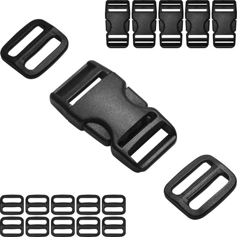 HISUNTEC Buckles for 3/4" Straps: 6 set Side Release Buckle and 12 pcs Tri-Glide Sliders Fit 0.75 inch (20 mm) Wide Nylon Webbing, Plastic Snap Clips Quick Fasteners Replacement Dual Adjustable - Image 1
