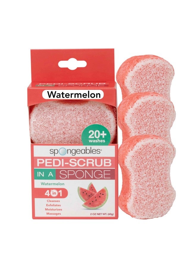 Spongables Pedi Scrub Foot Exfoliating 20+ Wash Sponge, Watermelon, 3 Count