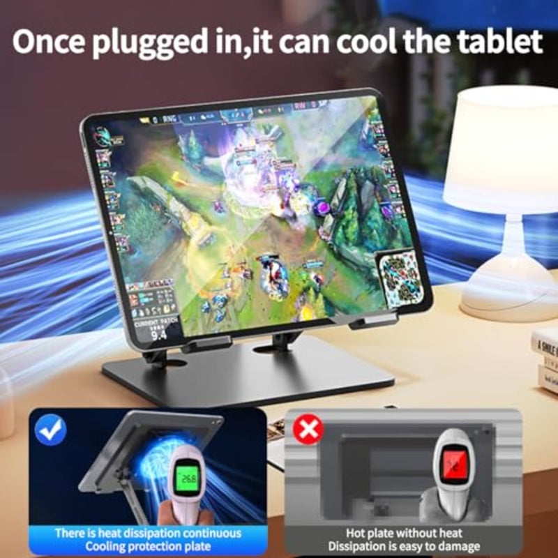 Aluminum Laptop Cooling Stand with Fan for 10-17 Inch Laptops, Silver Ergonomic Foldable Adjustable Height Pad - Image 3