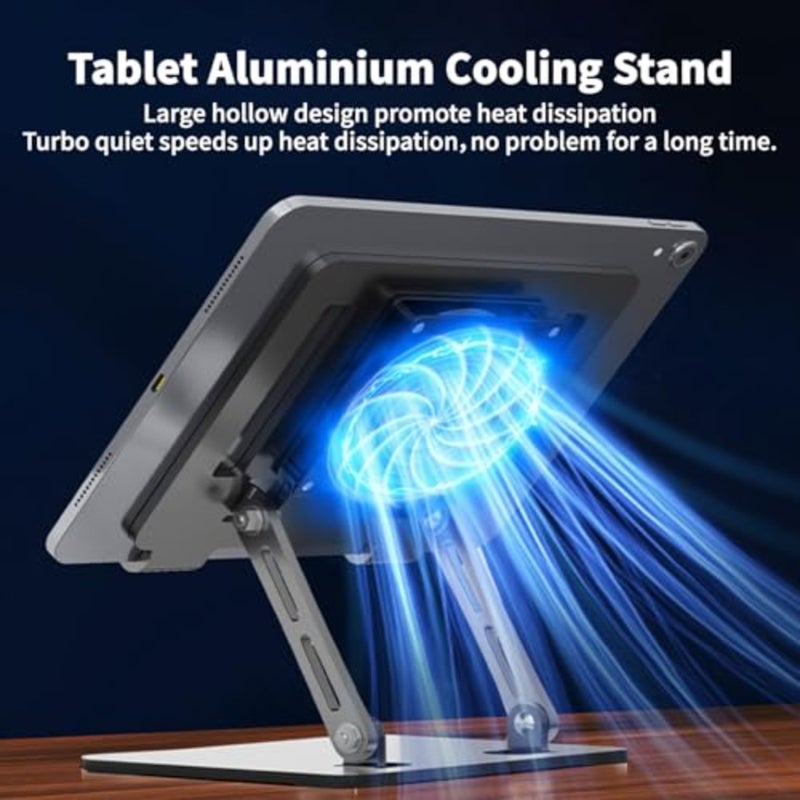 Aluminum Laptop Cooling Stand with Fan for 10-17 Inch Laptops, Silver Ergonomic Foldable Adjustable Height Pad - Image 4
