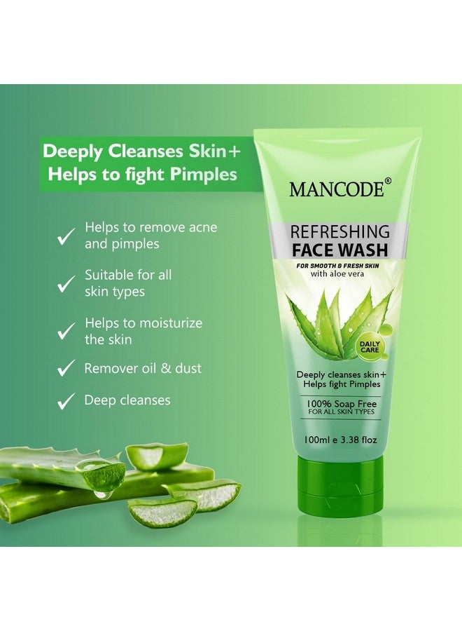 MAN CODE Mancode Refreshing Face Wash 100ml with Aloe Vera | Deep Cleansing & Pimple Fighting | Removes Dirt & Oil for Smooth, Fresh Skin | 100% Soap-Free Face Wash for Men & Women - Image 2