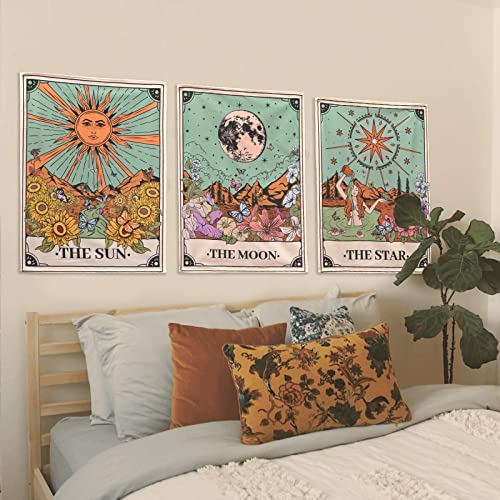 Aipon Tarot Tapestry Cute Tarot Card Tapestries 3 Pack Sun Moon Star Green Floral Flower Small Aesthetic Tapestry Wall Hanging for Bedroom Living Room Dorm (15'' × 20'') - Image 4