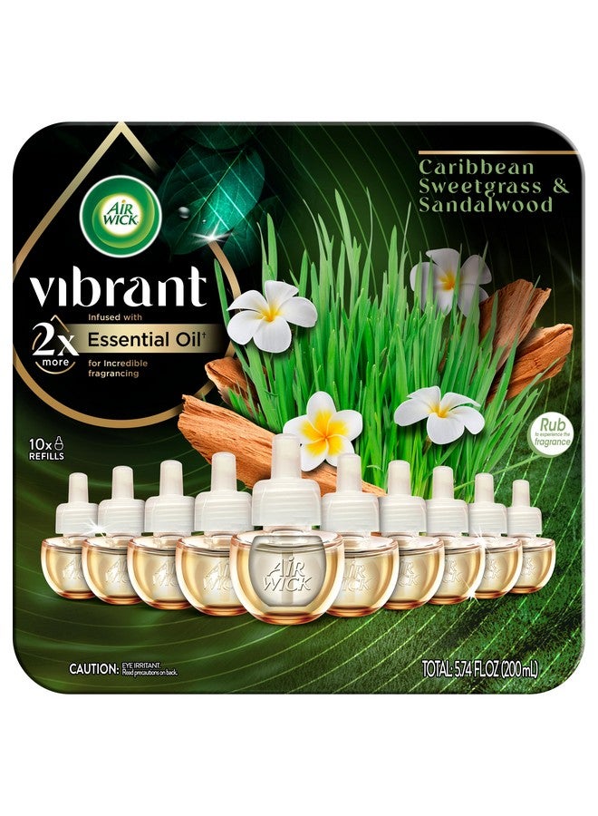 Air Wick Vibrant Plug in Scented Oil Refill, 10ct, Caribbean Sweetgrass and Sandalwood, Air Freshener, Essential Oils