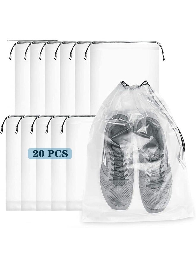 يلا جوي مجموعة من 20 كيس تخزين شفاف، حقيبة تنظيم أحذية مزودة بحبل للرجال والنساء والأطفال، أكياس أحذية شفافة كبيرة للسفر، حقائب تخزين منزلية، ملابس، أدوات تجميل - Image 1