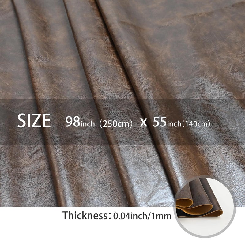 Yoquare 250cm x 140cm ï¼ˆ98 x 54 Inchï¼‰ Soft Leather Fabric - Faux Leather Fabric -1mm Thick for Upholstery - DIY Crafts - Dark Brown Crazy Horse Distress - Image 2