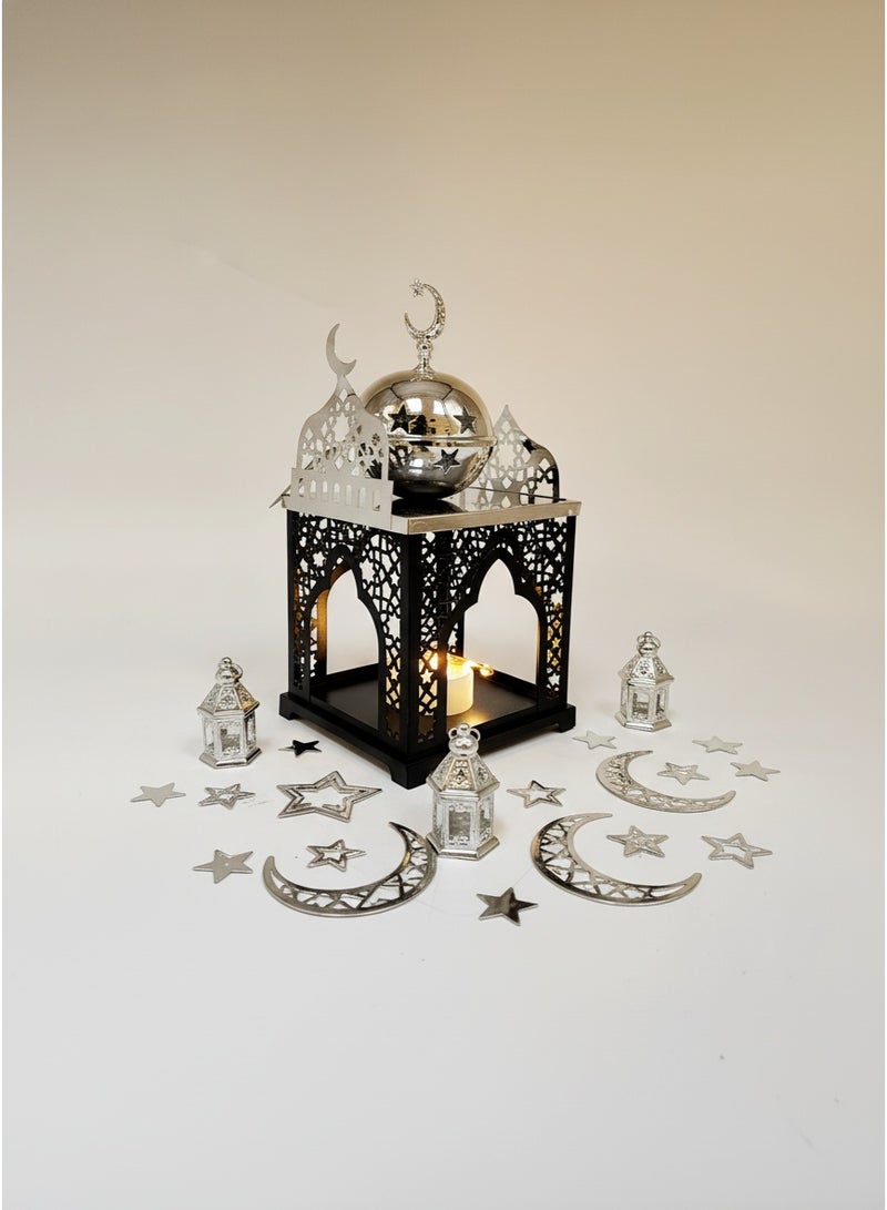 Living Black Islamic Ramadan Lantern with Silver Incense Burner - Image 2