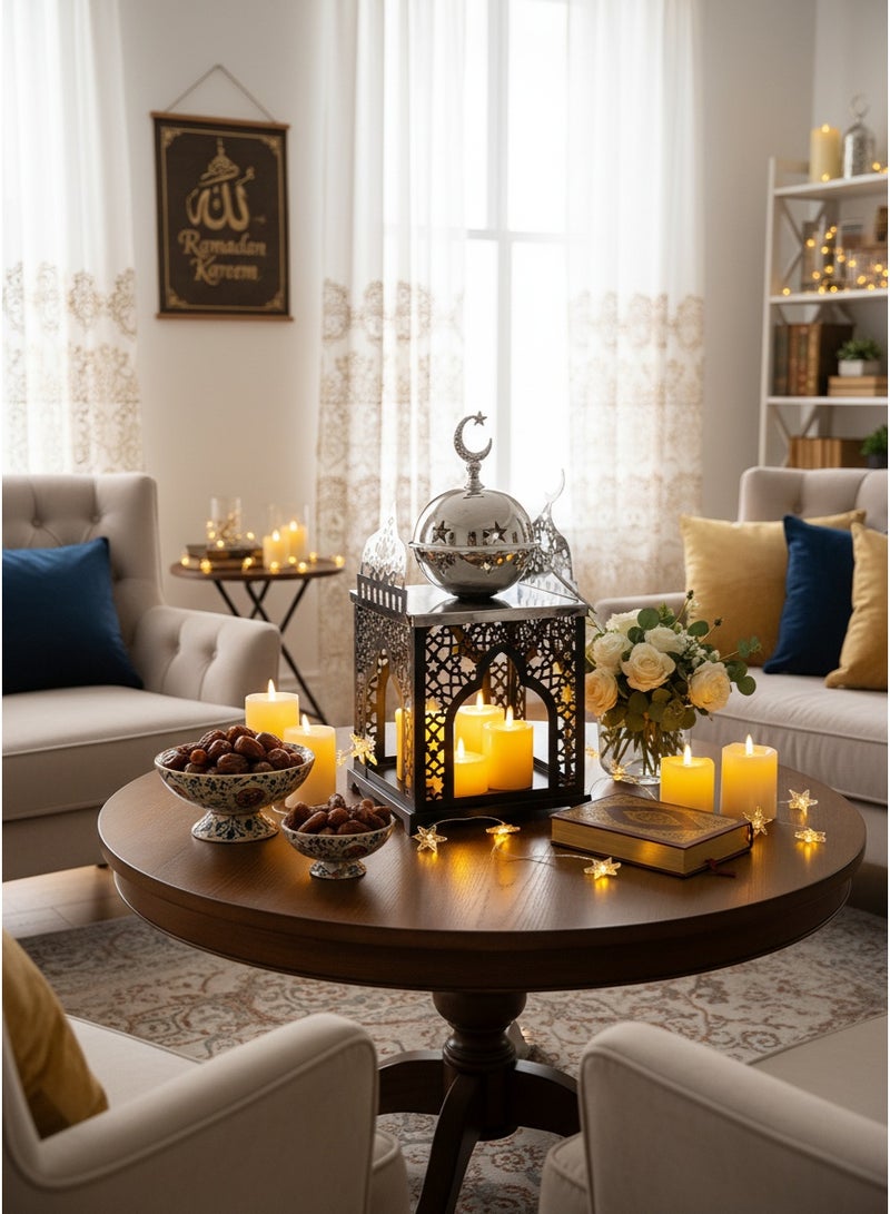 Living Black Islamic Ramadan Lantern with Silver Incense Burner - Image 1