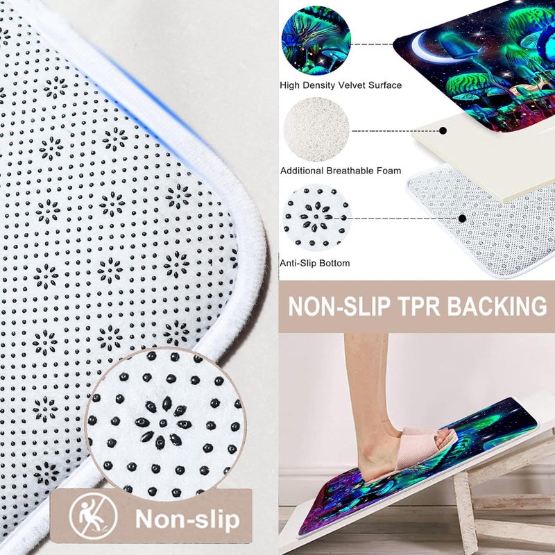 jieprom 4PCS Mushroom Bathroom Shower Curtain Set with Rugs, Toilet Lid Cover and Bath Mat, Moon and Stars with 12 Hooks, Durable Bathroom Decor Set - Image 4