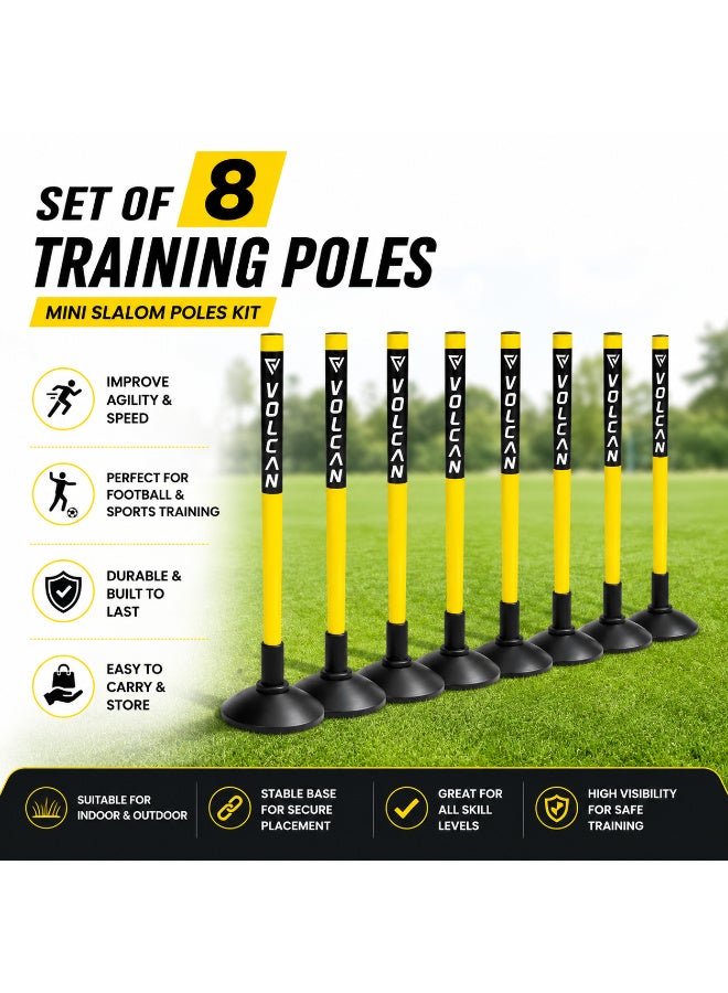 Volcan Fitness Mini Slalom Pole Kit Set of 8 Training Poles for Football Agility Speed & Coordination Training Yellow/Black - Image 2