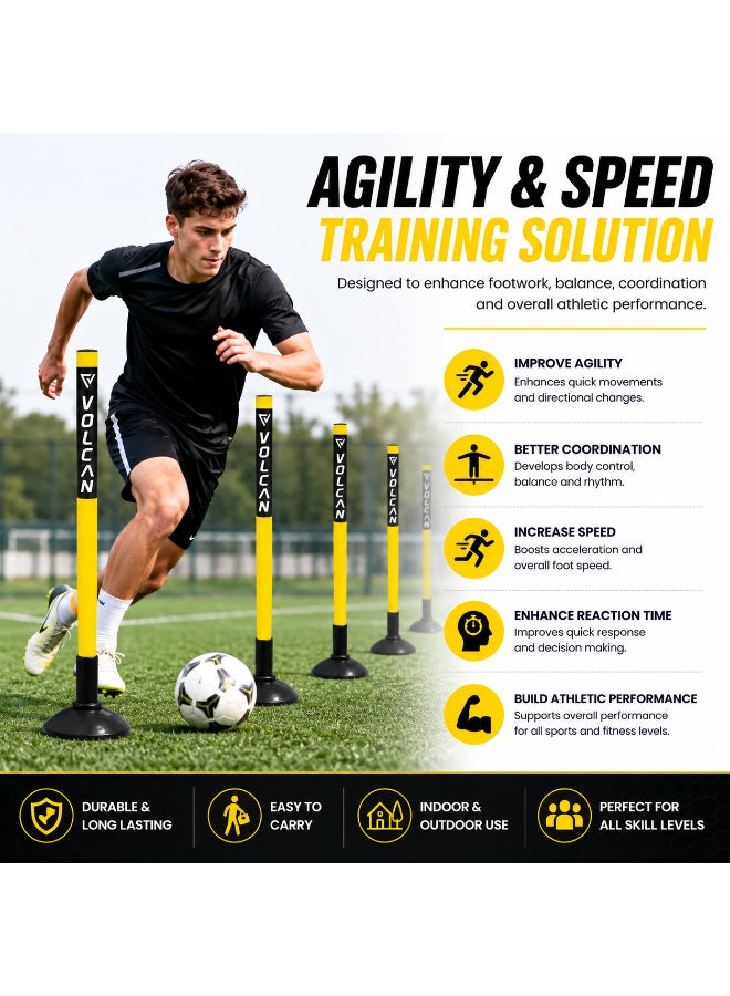 Volcan Fitness Mini Slalom Pole Kit Set of 8 Training Poles for Football Agility Speed & Coordination Training Yellow/Black - Image 3