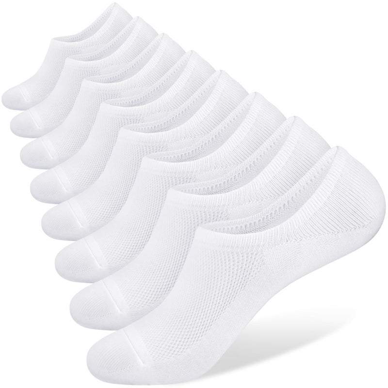 SIXDAYSOX Low Cut Socks Men 8 Pairs White No See Socks Cotton Anti Slip Casual Socks for Loafer Flats Sneakers Socks Size 9-11