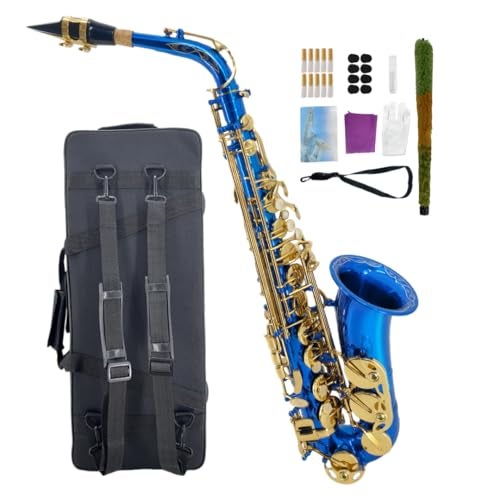 WUQIMUSC Beginner Alto Saxophone E Flat Complete Starter Kit with Case 10 Reeds for Adults Students Easy to Play for School Band Practice Blue - Image 1