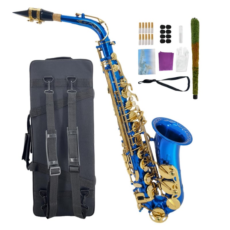 WUQIMUSC Beginner Alto Saxophone E Flat Complete Starter Kit with Case 10 Reeds for Adults Students Easy to Play for School Band Practice Blue - Image 2